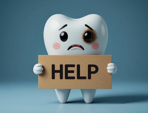 Tooth holding a help sign, indianapolis in